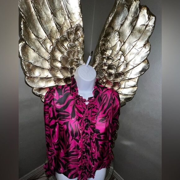 Gorgeous Ladaire Zebra Print 100%Silk Blouse, Hot Pink - Picture 5 of 16